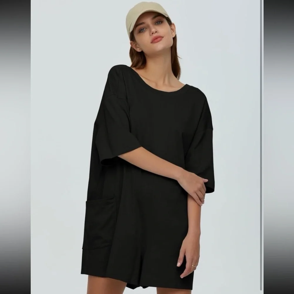 New Tee Shirt Oversized Relaxed Fit Romper Size Large - Picture 3 of 4